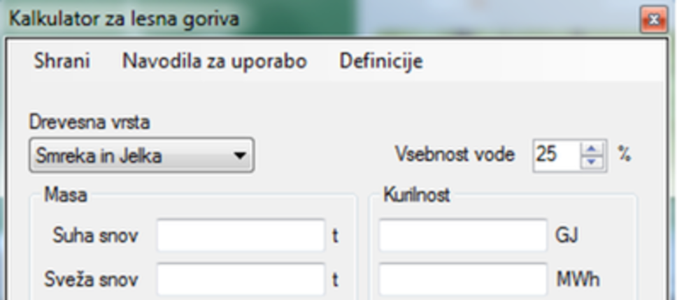 Računski pripomoček za lesna goriva